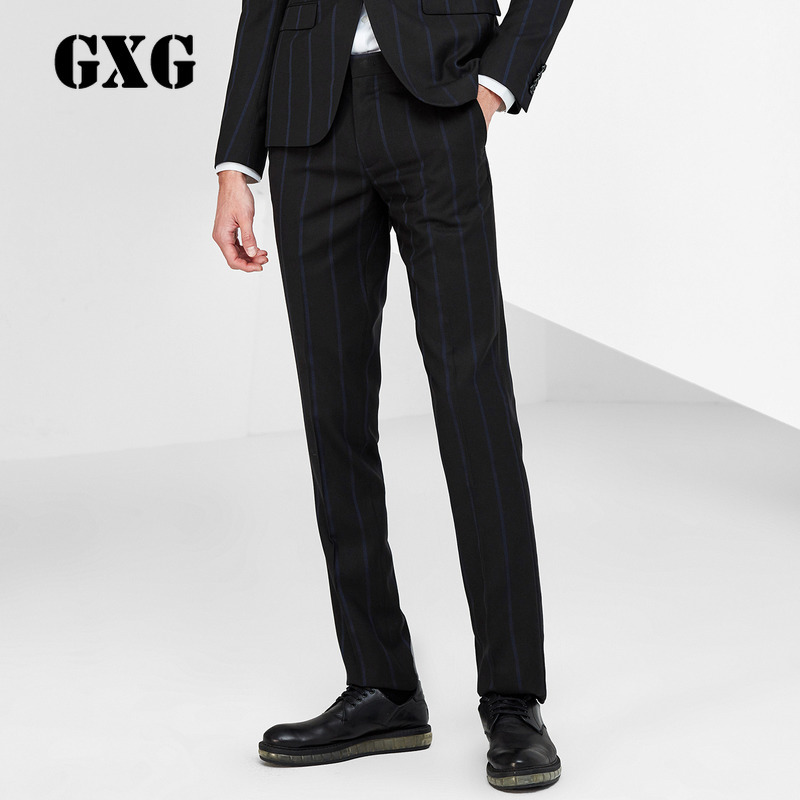 GXG西裤男装 春季男士修身时尚都市流行黑底蓝条西裤男
