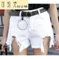 KELIYUN夏季新款女装街头风不规则毛边破洞牛仔裤女热裤百搭学生高腰短裤