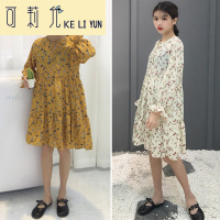 KELIYUN早春新款女装小清新复古碎花系带宽松显瘦学生长袖雪纺打底连衣裙
