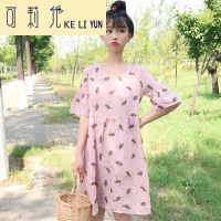 KELIYUN夏季新款女装日系软妹小清新花朵宽松显瘦学生短袖娃娃连衣裙女