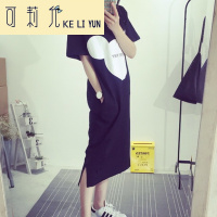 KELIYUN连衣裙女中长款宽松显瘦T恤长裙圆领短袖学生裙米奇印花流苏裙潮