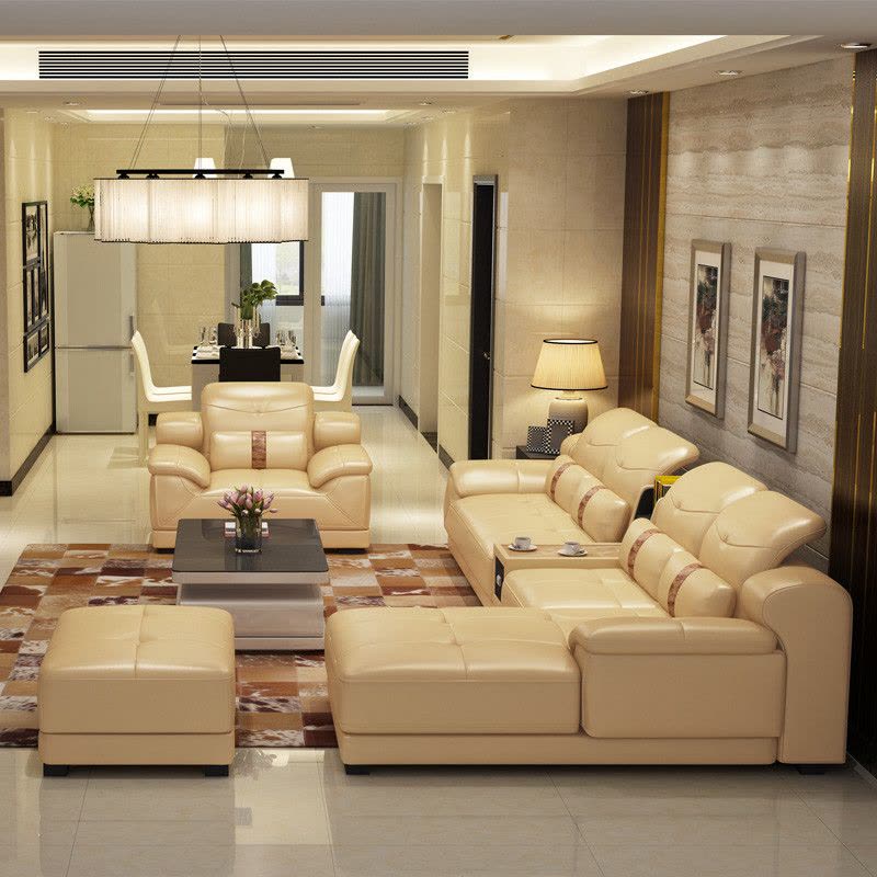 享轩 客厅沙发 真皮沙发 简约现代头层牛皮L型大小户型真皮沙发组合 9059皮沙发 皮质沙发图片