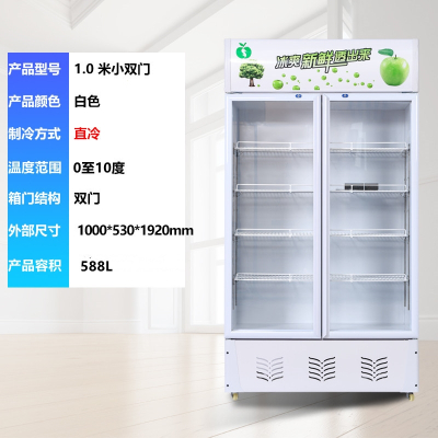 冷藏柜展示柜保鲜柜立式双门铜管切夫曼商用饮料冷饮蔬菜水果柜冰柜_1米双门白色直冷