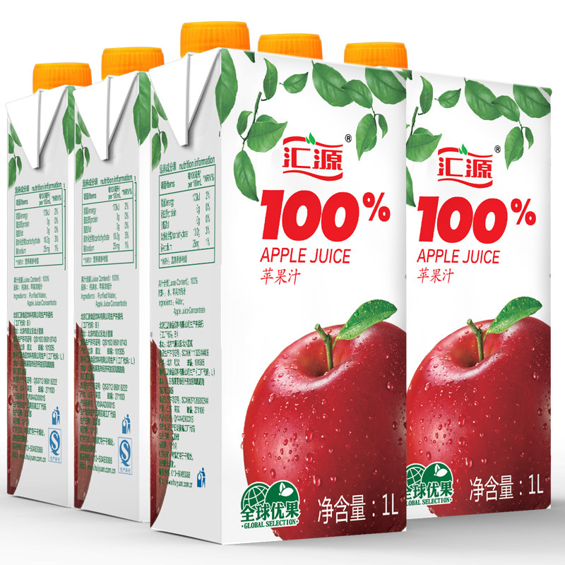 汇源果汁1l 青春版 100%苹果汁饮料出口标准1Lx5盒官方旗舰店