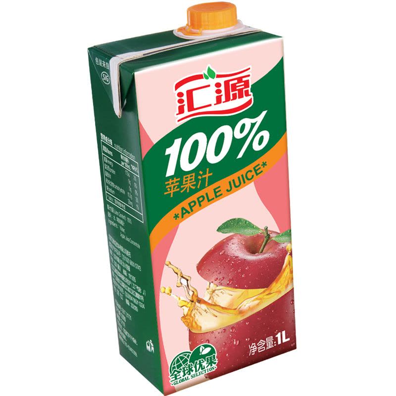 汇源果汁100%苹果汁1L*6盒便携装饮料图片