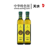 【中华特色】天水馆 隴上农庄 精品冷榨亚麻籽油500ml*2瓶锦缎礼盒 包邮 西北