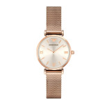 阿玛尼（ARMANI）手表 优雅时尚石英表 女士编织尼斯金属表带 玫瑰金 AR1956 AR1926