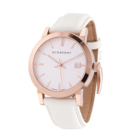 博柏利(BURBERRY)欧美品牌手表 男士皮带圆盘日历指针休闲情侣表 石英表 女 BU9012-9108