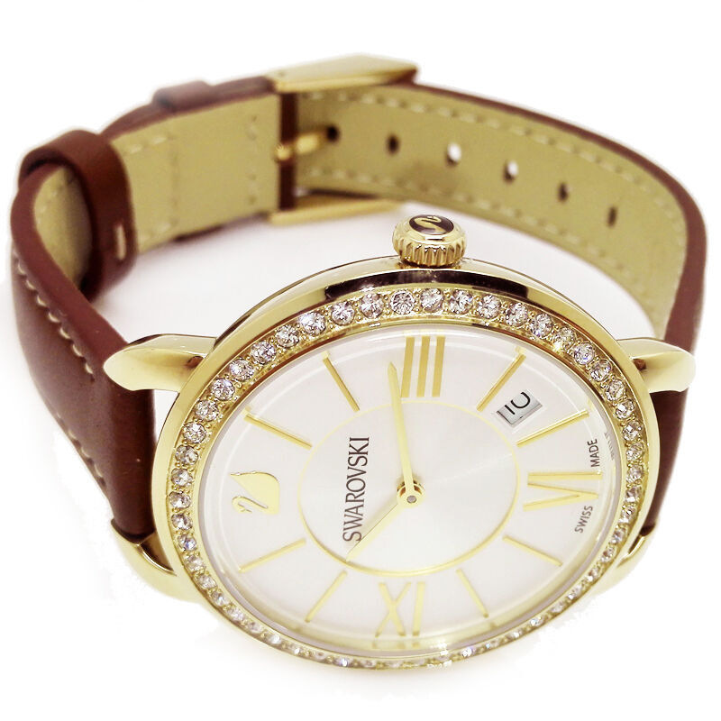 施华洛世奇swarovski手表女士休闲皮革表带时尚指针圆盘日期表盘石英