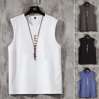 绅士空间2021夏季印花背心无袖t恤男休闲宽松T恤韩版潮流百搭宽松圆领T恤男 891