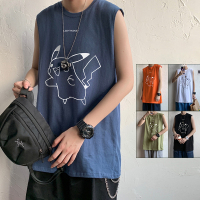 绅士空间港风2021夏季潮流卡通印花背心男生情侣宽松学生无袖T恤男A246-B13