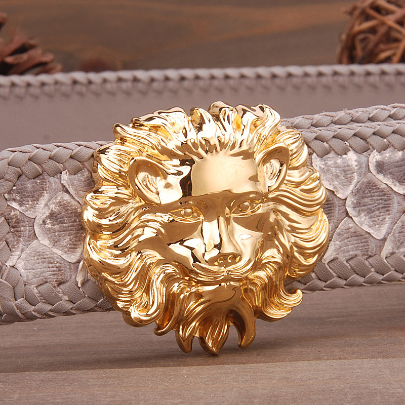 赫泽琼斯hezzjones定制蟒蛇皮皮带纯铜狮子头腰带青年休闲裤腰带潮男