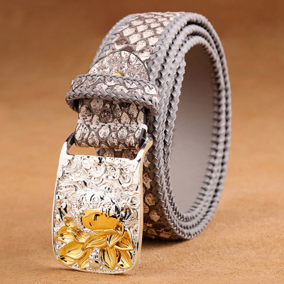 定制编织蟒蛇皮皮带原创手工雕刻纯铜扣腰带青年个性复古皮带品牌:赫