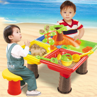 摩彩MOCAI儿童沙滩玩具儿童玩沙池玩具桌套装塑料/塑胶宝宝沙滩铲子沙台玩沙池玩水戏水3岁以上 小树（圆形）+沙滩桌