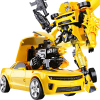 摩彩MOCAI合金变形玩具合金及塑胶3岁以上金刚4金刚5擎天黄蜂汽车机器人模型变形 黑色黄蜂战士 声光版45CM