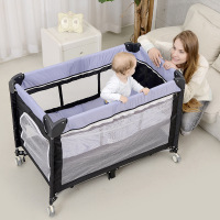 安扬Amyoung 婴儿床可折叠 多功能便携宝宝儿童床摇篮床带蚊帐游戏床防护围栏