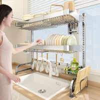 家佰利厨房水槽置物架304不锈钢洗碗架碗碟用具沥水架可伸缩水池收纳架