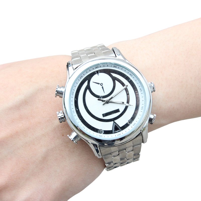 经典S款红外夜视摄像手表 录像机 录音运动表 拍照设备 高端高清微型摄像头 金银表链 标配32G内存卡