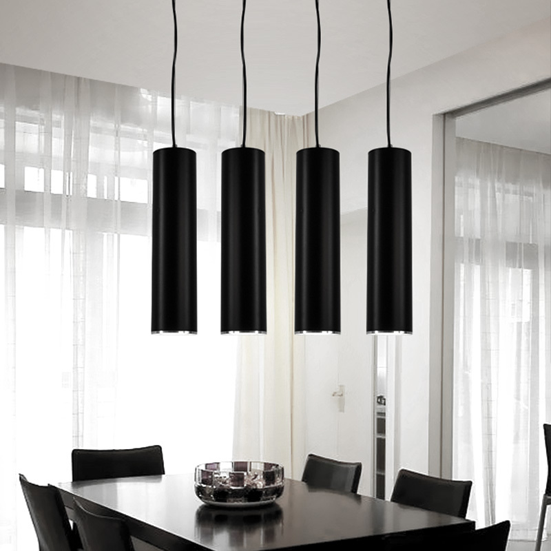 led明装餐厅吧台灯具聚光射灯吊线创意个性筒灯12w长筒黑色吊灯