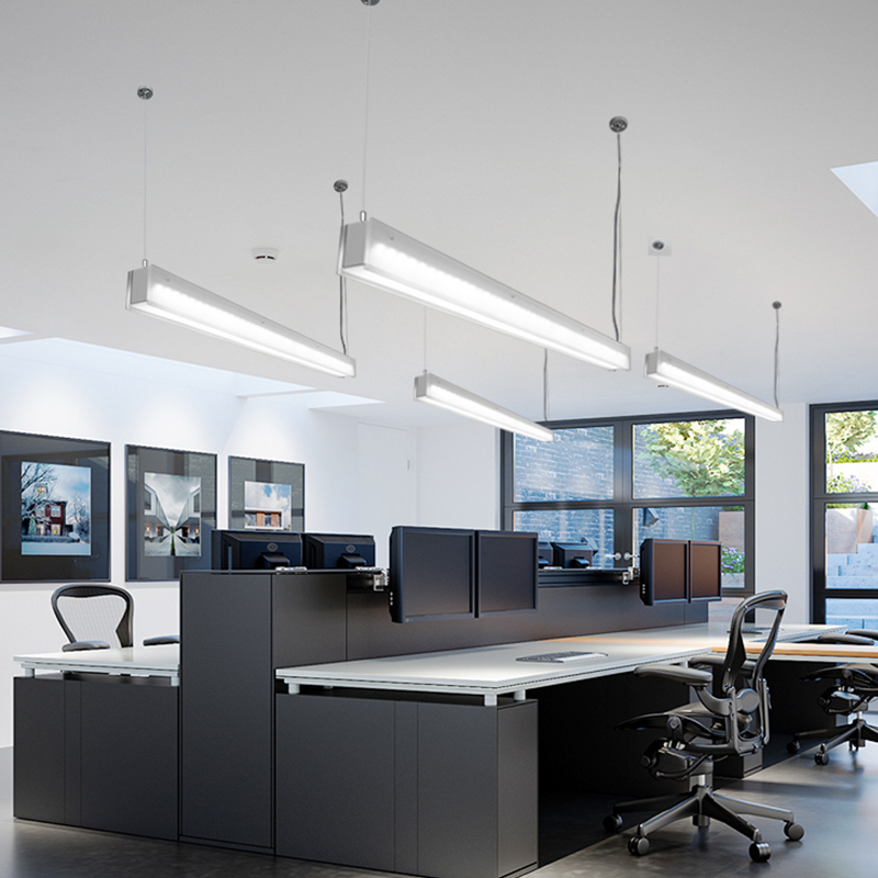 led直角长方形办公室吊线灯照明简约现代铝材日光灯具长条吊灯