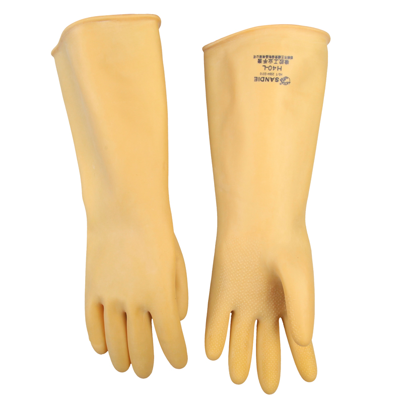 三蝶工业手套耐酸碱 化工实验手套橡胶加厚手套乳胶劳保用品 加厚40CM手套高清大图