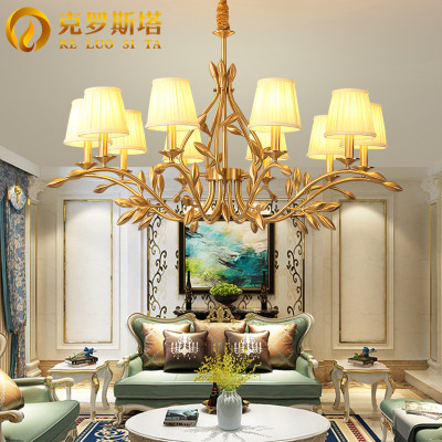 美式全铜吊灯客厅灯餐厅复古纯铜创意花枝卧室灯现代简约灯具欧式铜灯