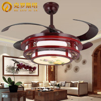 新中式餐厅吊灯隐形风扇灯吊扇灯客厅卧室家用仿古实木灯具中国风风扇灯