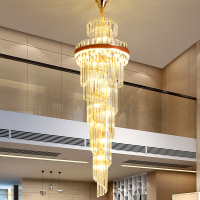 克罗斯塔 复式楼梯吊灯中空客厅水晶大吊灯LED后现代轻奢别墅酒店大堂旋转楼梯长吊灯具