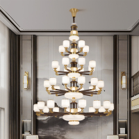 克罗斯塔 新中式别墅客厅复式楼大吊灯中空楼梯新中式轻奢全铜酒店餐厅卧室灯具