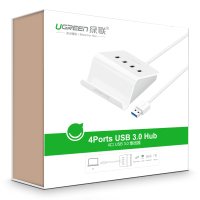 绿联Ugreen USB3.0分线器 高速拓展4口HUB集线器 电脑笔记本一拖四扩展器带电源 1.5米 30260