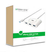 绿联Ugreen USB3.0分线器 高速扩展4口HUB集线器延长线 电脑笔记本一拖四带OTG 白色 1米20285