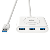 绿联Ugreen USB3.0分线器 高速扩展4口HUB集线器延长线 电脑笔记本一拖四带OTG 白色0.25米50262