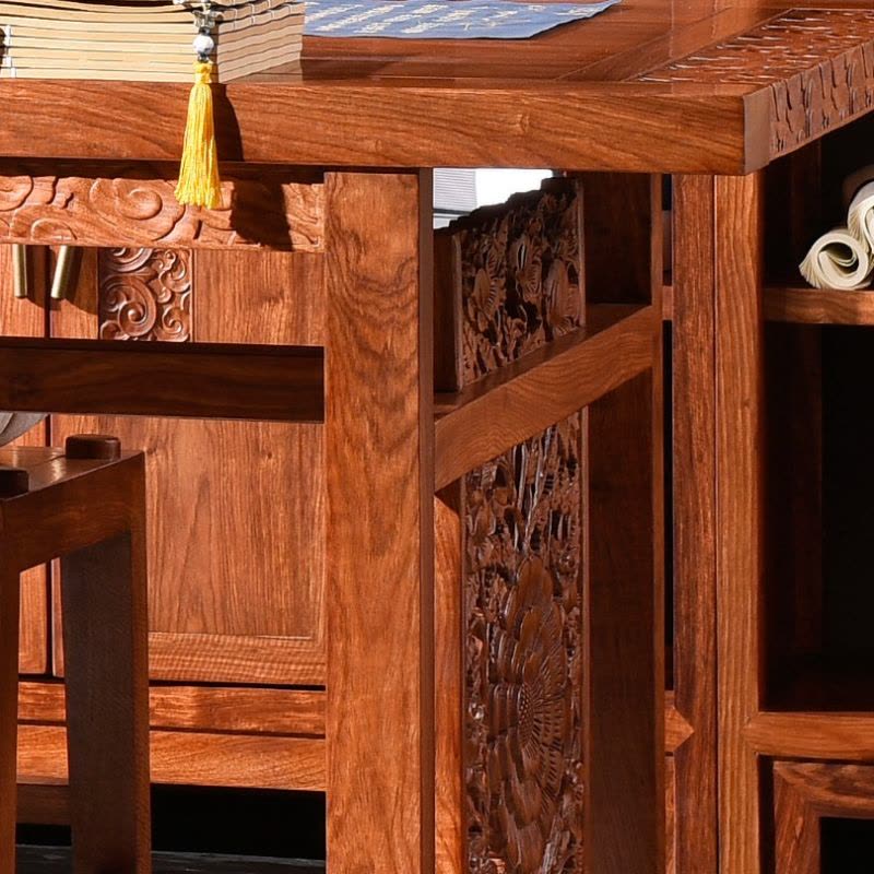 木屋子新中式红木书桌刺猬紫檀实木书桌椅书房家具写字办公台卧室文案台书法桌家具图片