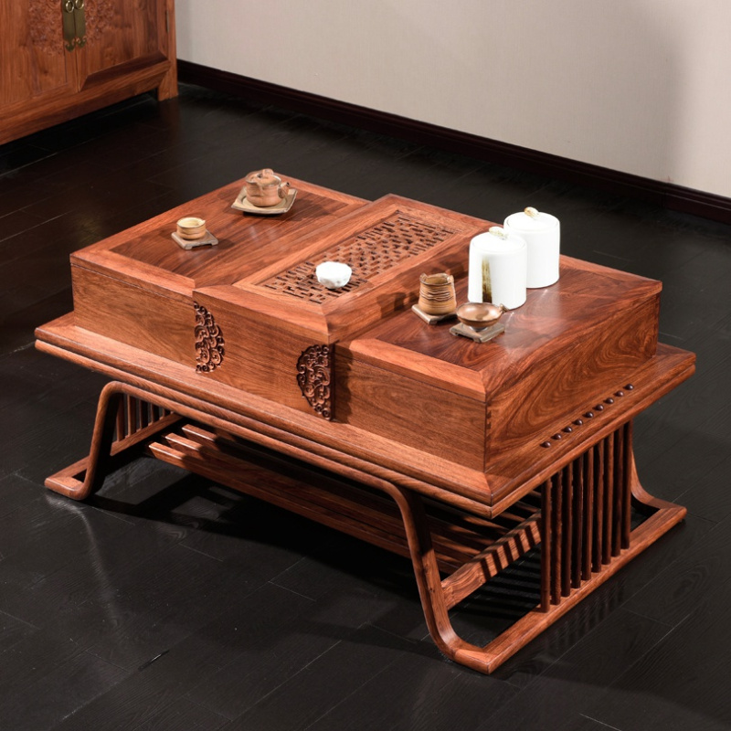 木屋子muwuzi现代中式红木茶桌功夫茶台储物茶桌凳组合国标刺猬紫檀全