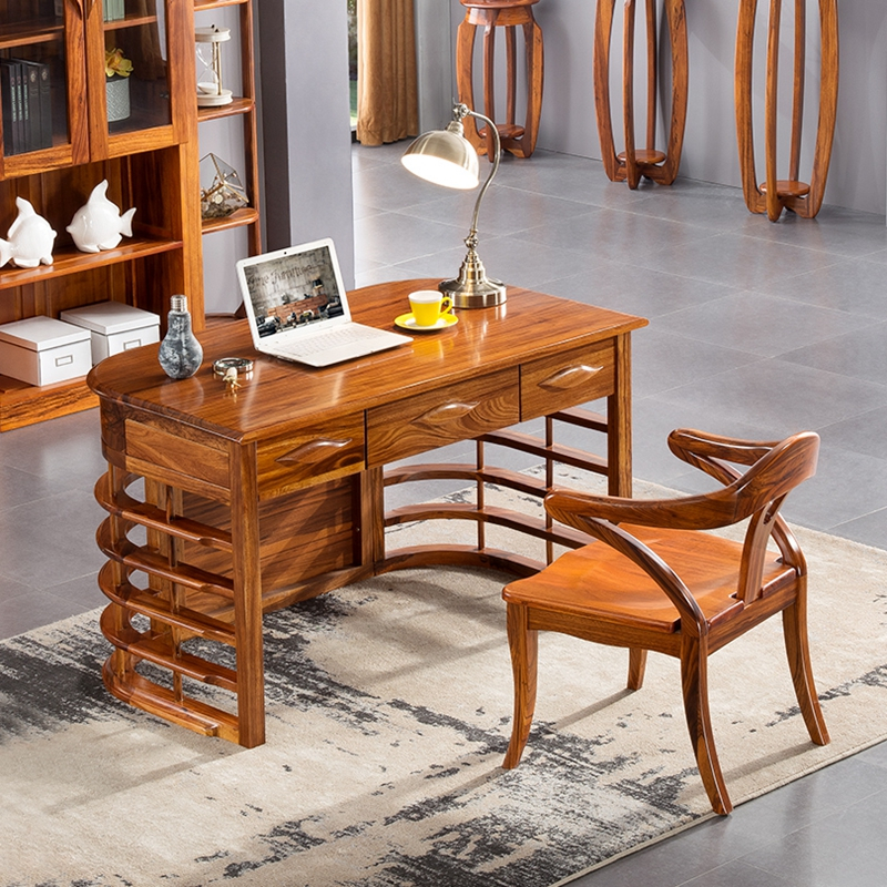木屋子家具 中式实木书桌椅组合简约现代木质电脑桌书台书房家具家用办公桌乌金木套装组合