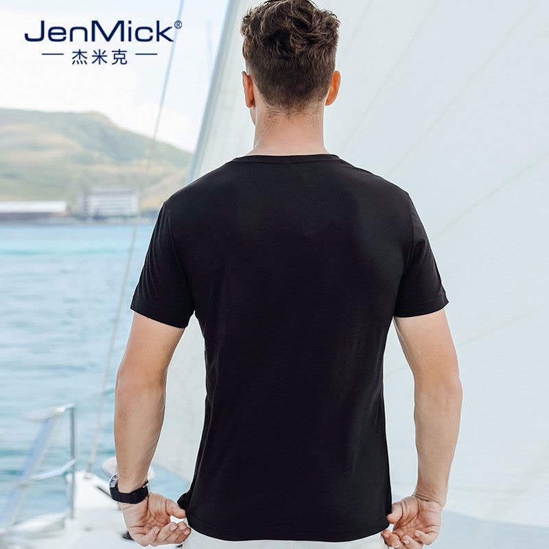 杰米克(JenMick)2017新款男装圆领印花短T纯棉型男潮流日常半截袖修身短袖T恤图片