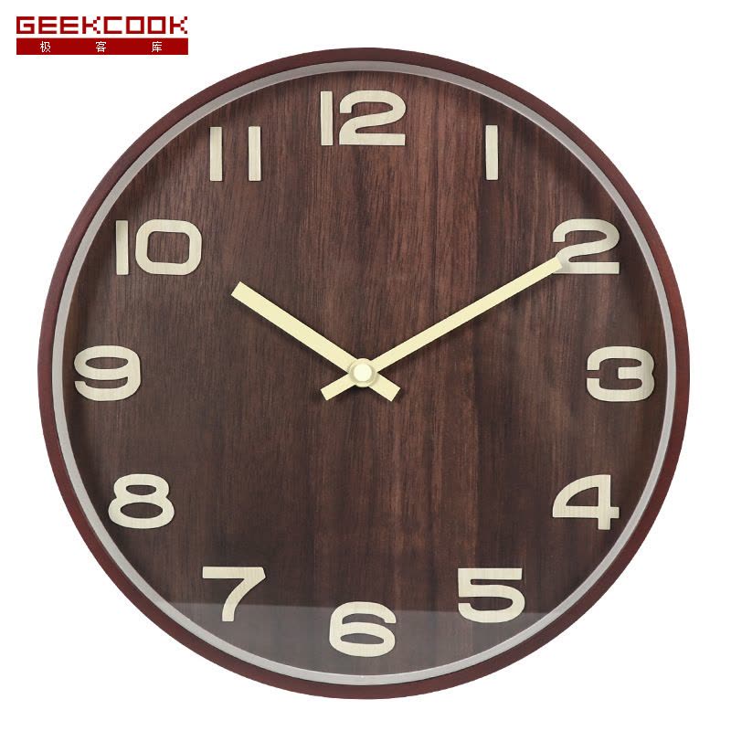 极客库GEEKCOOK新中式木质14英寸挂钟静音客厅办公古典时钟表复古中国风石英挂表GK100054图片