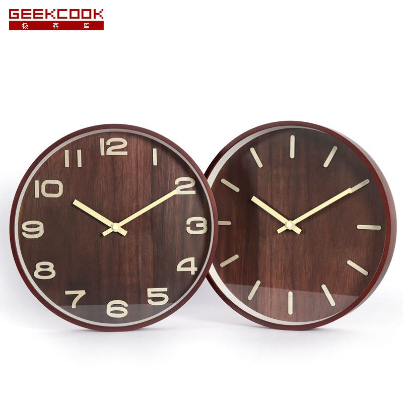 极客库GEEKCOOK新中式木质14英寸挂钟静音客厅办公古典时钟表复古中国风石英挂表GK100054图片