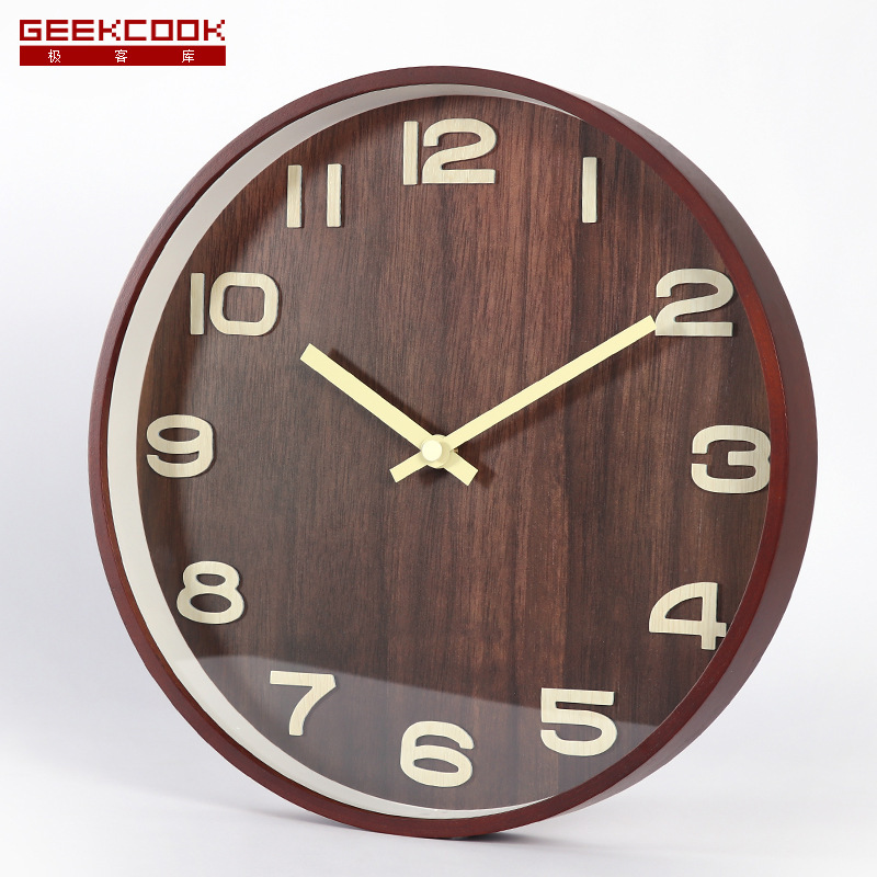 极客库geekcook新中式木质14英寸挂钟静音客厅办公古典时钟表复古中国