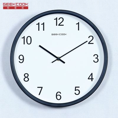 极客库GEEKCOOK圆形金属石英钟表卧室现代简约创意12英寸30.5CM挂钟客厅静音时尚挂表GK110248 黑（数字款)