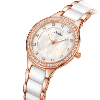 格玛仕(GEMAX)手表石英表女士休闲时尚陶瓷腕表防水镶钻超薄国产品牌贝壳表盘 MX2059
