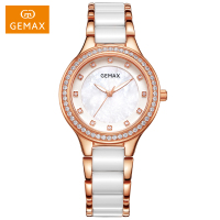 格玛仕(GEMAX)手表石英表女士休闲时尚陶瓷腕表防水镶钻超薄国产品牌贝壳表盘 MX2059