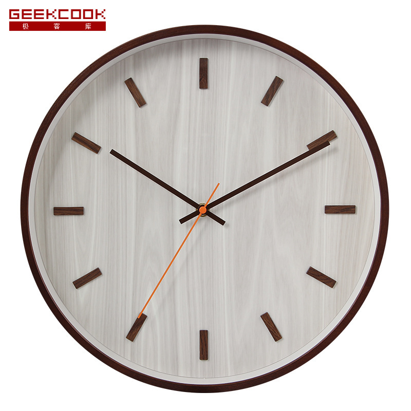 极客库geekcook新中式木质14英寸挂钟静音客厅办公古典时钟表复古中国