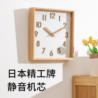极客库(GEEKCOOK)挂钟钟表客厅时钟简约榉木实木 简约方形石英钟表挂墙GK110059