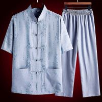 唐装男短袖休闲套装爸爸夏装中老年人汉服中国风男装夏季爷爷衣服 臻依缘