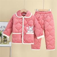 冬季儿童加厚睡衣女童三层夹棉法兰绒家居服套装宝宝男童加绒保暖臻依缘