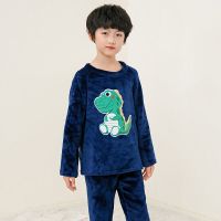 儿童法兰绒睡衣秋冬季女童珊瑚绒男童小孩加厚保暖家居服长袖套装 2臻依缘