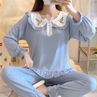 新款宫廷风睡衣女春秋季纯色可爱公主风娃娃领长袖长裤洋气家居服 臻依缘