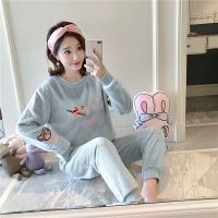 睡衣女冬珊瑚绒韩版学生可爱长袖秋冬季加厚法兰绒大码家居服套装 臻依缘