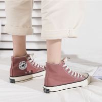 高帮豆沙粉帆布鞋女韩版2021春秋百搭学生板鞋原宿复古鞋臻依缘